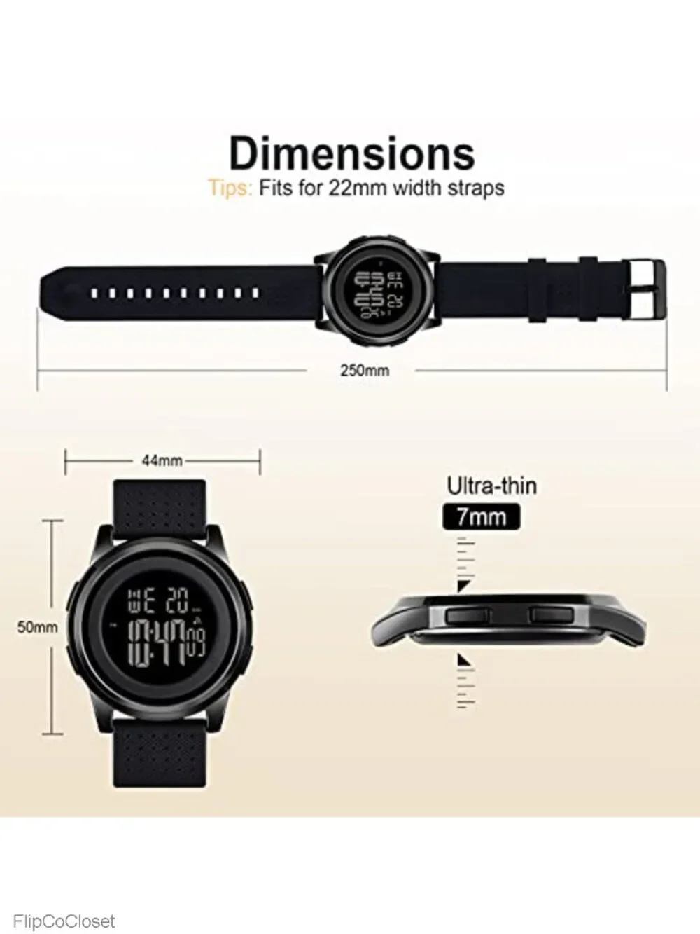 Mens Ultra-Thin Digital Sports Watch Waterproof Stainless Steel Quartz Alarm